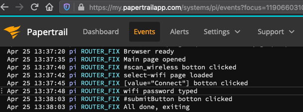 Papertrail log excerpt