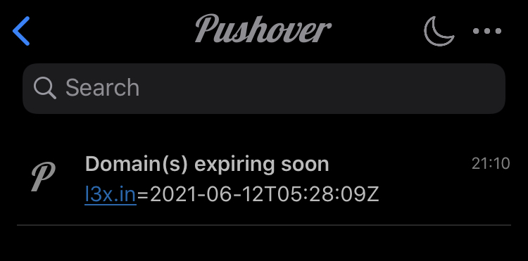 Pushover alert screenshot