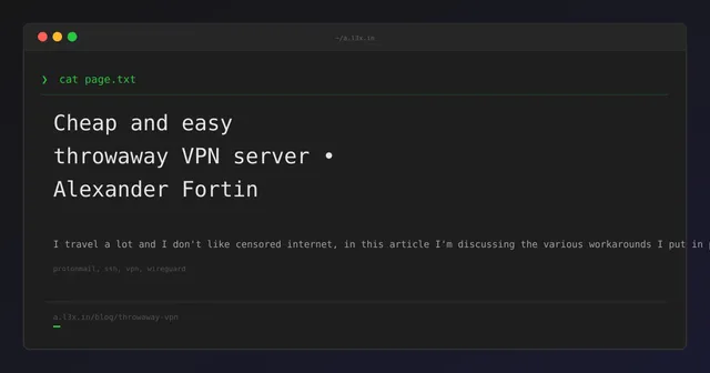 Cheap and easy throwaway VPN server • Alexander Fortin